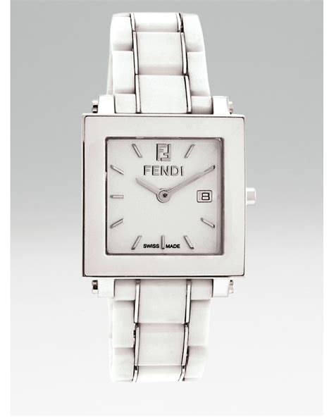 fendi o white square ceramic stainless watch|Fendi Square Ceramic Stainless Steel Watch, White .